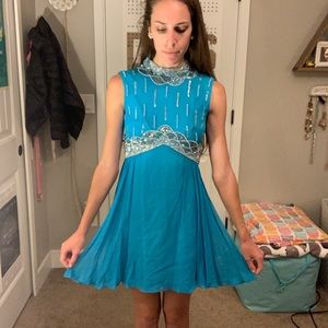VTG 80S SEQUIN DRESS SIZE XS BLUE